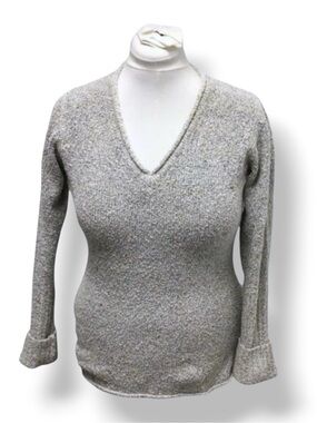 Columbia Women’s V Neck Boucle Nubby Knit Sweater Active Speckled Rolled Hem M